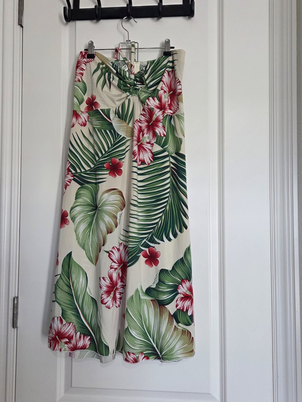Tropical Floral Maxi Skirt - Cream, Green & Red